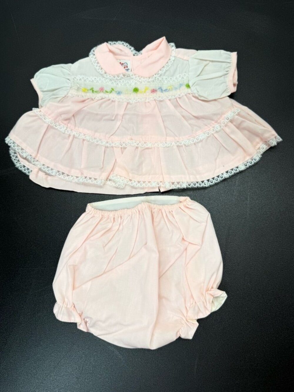 Vintage Cradle Togs Baby Dress Bloomers Set Embroidered Floral Pink 0-6 Months